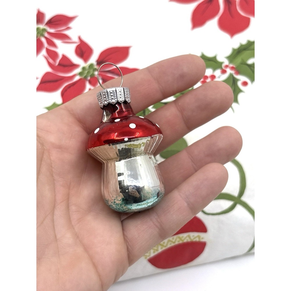 Vintage Mercury Glass Red Fairytale Style Mushroom Christmas Ornament